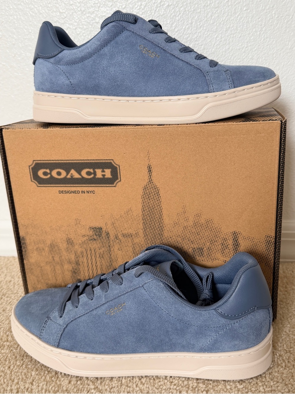 COACH Suede Sneaker Womens 9.5 NWB Blue Light Denim And Chack New Leather Shoes